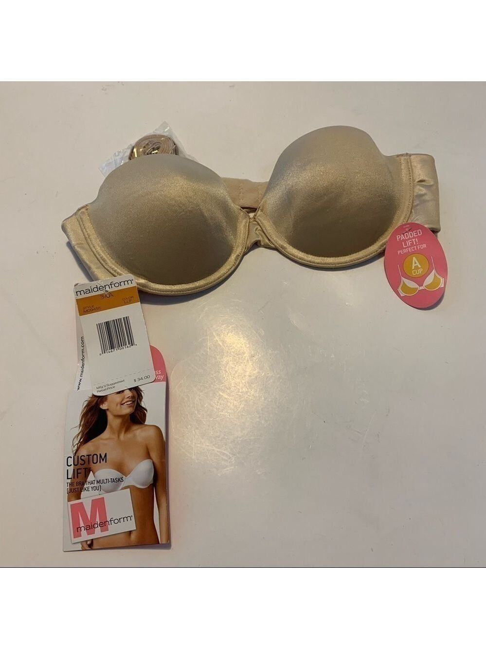 MAIDENFORM Beige Nude Convertible Underwire Bra Strapless Push Up